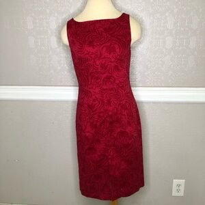 Express Red Floral Stretch Dress Sleeveless Knee Length Double Slit Size 7/8